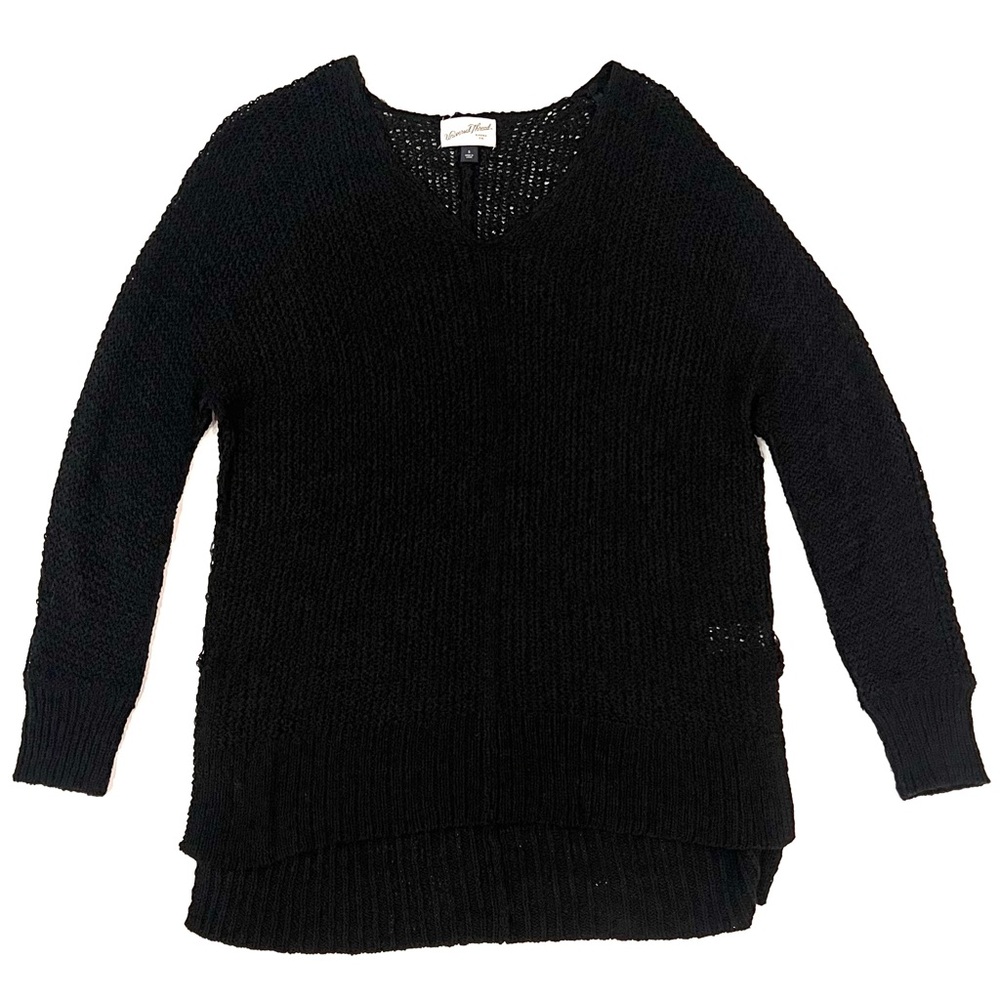 Universal Thread Black V Neck Open Weave Over Sized Chunky Knit Sweater Small